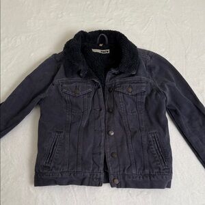 Topshop Dark Gray Sherpa Collar Jean Jacket